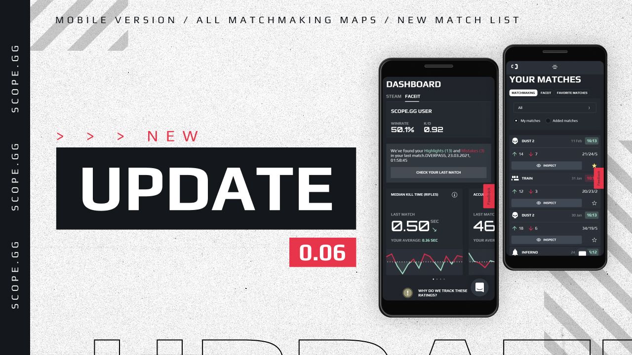 SCOPE.GG Update v0.06: mobile version, updated match list & default nades in match analysis